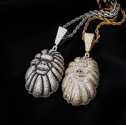Mens Iced Out Big Size Apes Pendant Necklace Hip Hop Rock Gold Silver Color Jewelry Gift Copper Cubic Zirconia Chain Necklace