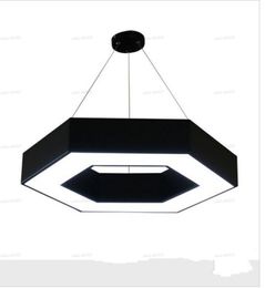 Modern Hexagonal Art Geometry LED Pendant Light Black Aluminium LED Chandelier Lamp for Office Home Shopping Mall Shop Lights Lighting