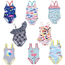 Baby Girls Swimsuit Suspender Kids Swimwear One Pieces Printed Toddler Bathing Suit Children Beachwear Summer Kids Clothing 5pcs D4990