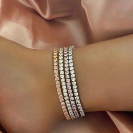 Hip Hop 18K Gold Bling Diamond Womens Tennis Chain Anklet Barefoot Ankle Bracelet Bijoux Iced Out Cubic Zirconia Chains Jewelry For Women