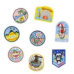 10 PCS Funny Embroidery Landscape Series Patches for Kids Diy Clothing Iron Piglet Kitten Sunflower Embroidered Applique Ironing Patches