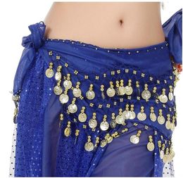Belly Dance Skirt Scarf Hip Wrap Belt Chiffon 3 Rows 128 Coins Belt Skirt Party Decoration SN1663