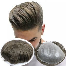 Men's Transparent PU Men Toupee Men's Hair Pieces Unit Hair Replacement  System Brown Color 8x10inch