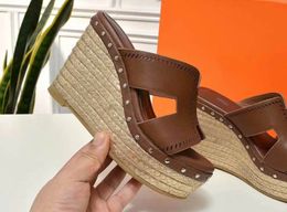 women Fashionable straw wedge heel sandals comfortable Sheepskin