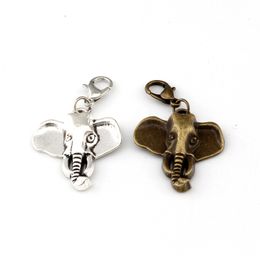 50Pcs Elephant head Floating Lobster Clasps Charm Pendants For Jewellery Making Bracelet Necklace DIY Accessories 22.8x41mm A-296b
