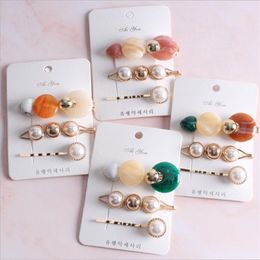 3Pcs/set Fashion Pearl Metal Gold Color Hair Clip Bobby Pin Barrette Hairband Hairpin For Women Girls Hair Accessoriesw