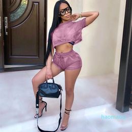 Hot sale- Women Sexy See Through Mesh 2 Pieces Set Club Wear Summer O-Neck Crop Top+Shorts Party Clothes Nightclub Clubwear