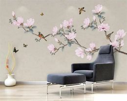 beibehang Wallpaper mural hand-painted magnolia bird TV background wall paper home decoration living room bedroom 3d wallpaper