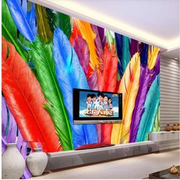 Colourful feather wallpapers mural background wall decoration painting 3d murals wallpaper for living room