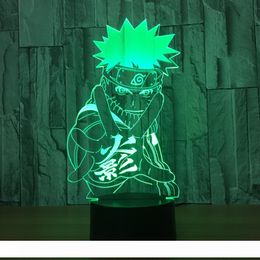 Cartoon figura Naruto 3D Lampada a LED 7 colori luce notturna natale regali acrilici incisa incisa interruttori touch interruttori luminosi luminaria de mesa lampara