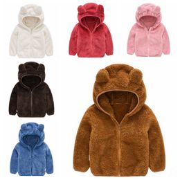 Toddler Baby Coat Fleece Baby Girl Hooded Jackets Solid Infant Boy Outerwear Children Winter Clothes 6 Colours Optional DW4318