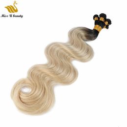 Human Hair Weave BrazilianHair Body Wave Hand Tied Weft HairExtension Black Blonde 1b/613 Colour 1 Bundle