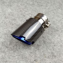 Inlet 51/54/57/60mm Carbon Fibre Exhaust Pipe Muffler Tail Tip Blue Burnt Glossy Black Cover For Car Styling