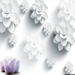 photo wall murals wallpaper Three-dimensional lotus flower transparent flower wallpapers stylish and elegant 3D background wall