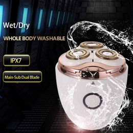 Kemei 5W Electric Shavers USB Rechargeable Beard Razor Waterproof Wet Dry Shaving Machine Double-Ring 3D Blade Epilator for Women and Men