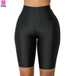 Women High Waist shaping Yoga Shorts Fluorescence Green Pink Black Shiny Skinny Leggings Workout Sport Gym Fitness