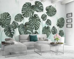 Wall Papers Home Decor Small Fresh Green Leaf Plant Watercolour TV Background Wall Premium Atmospheric Interior Decoration Wallpaper