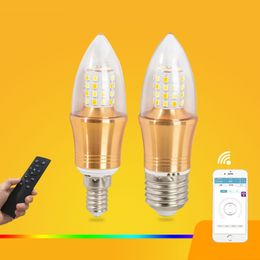 -6W E27 / E14 LED Lâmpada de vela IR Controle Remoto / App Operate Lâmpada Smart Lamp Dimmable Cor Smart Luz pequena.