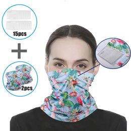 2pcs Face Mask +15 pcs Filters Outdoor Cycling Breathable Sun UV-Proof Half Face Mask with 15 x Filters Multi-purpose Dustproof Head Scarf