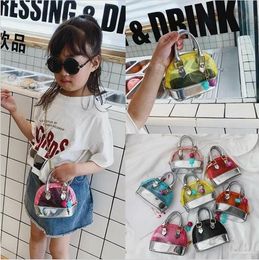 Hangbags Transparent Kids Shoulder Bags Candy Color PVC Handbags Long Chain Baby Girls Handbags Fashion Body Purses Snacks Coin Bags ALSK412