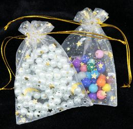 Moon Star Organza Bags 7x9 9x12cm Small Christmas Drawstring Gift Bag Charm Jewelry Packaging Bags & Pouches GD389