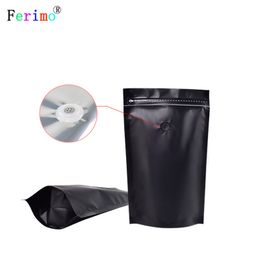 100pcs High Quality 13 X 21CM Metallic Mylar Zip Lock Bags Flat Bottom Black Aluminum Foil Stand Up Pouch With Air Valve