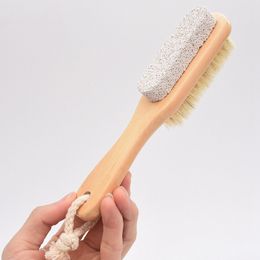 2 in 1 Sided Natural Bristles Brush Scrubber Wooden SPA Shower Brush Bath Body Massage Brushes Back Easy Clean Brushes Foot Files DBC BH3874