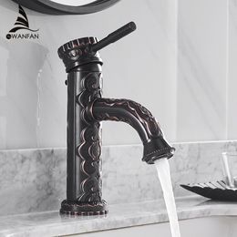 Basin Faucets Solid Brass Retro Antique Bathroom Faucet Single Handle European Hot and Cold Water Basin Mixer Tap LA10128AAB