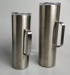 20oz Stainless steel skinny tumbler with handle vacuum tumblers ice bottle straight beer cup support bar party C02