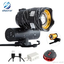 Bicycle Light LED Lighting Strong Light Flashlight USB Charging Warning Waterproof Tail Light 360° Rotating 3 Mode Range Far