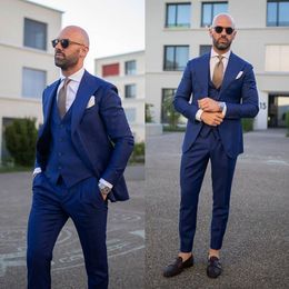 2021 Summer Royal Blue Mens Wedding Tuxedos Wear Two Button Groom Mens Business Party Prom Best Men Blazer Suit(Jacket+Vest+Pants)