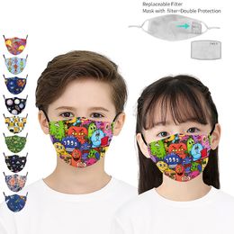 Dinosaur monster animal print kids designer face masks can be equipped with filter chip to prevent smog and dust mask