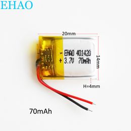 Wholesale 3.7V 70mAh 401420 Lithium Polymer LiPo Rechargeable Battery For Mp3 Mp4 PAD DVD DIY E-book bluetooth headphone