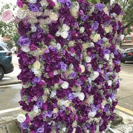 12pcs/lot Artificial FlowerWall Wedding Purple Green Ivory Rose Flower Wall Wedding backdrop Runners Home Decor GY668
