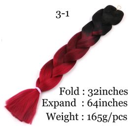 Synthetic Jumbo Braiding Hair bulk 165g Folded 32inch Ombre Three Colour Synthetic Crotchet Braids Twist Hair Extensions