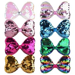 24Pcs Girls 4.9 Inch Rainbow Gradient Sequin Hair Bows With Clip Kids Hairpins Barrettes Hair Clips Beautiful HuiLin