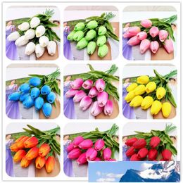 Real-touch Artificial Tulip Flowers Home Wedding Party Decor Pure White Orange Light green Artificial flower Freeshipping