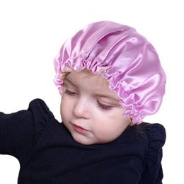 New Kids Soft Reversible Satin Bonnet Double Layer Adjustable Size Sleep Night Cap Bonnet Hat For Children