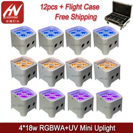 12pcs battery led par can lights 4x18w rgbwa uv 6in1 dmx wireless Akku uplighting dj disco stage pro light for wedding with case