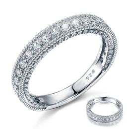 -Las mujeres exquisita anillos de boda de la vendimia del estilo Art Deco de creación diamante esterlina del sólido 925 Banda Anillo de eternidad de la bodas de plata
