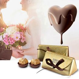 luxury Gold Paper Candy Boxes Chocolate Box for Guest Wedding Favor Gift Sweet Box with Ribborns