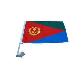 National Eritrea Car Flag, with 43cm Plastic Poles, Double Side Printing with 80% Bleed, All Countries, Free Shipping