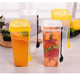 960ML Disposable Cups Thick Transparent Plastic Drinking Cups with Lid Juice Tea Cup with Fork SN1653