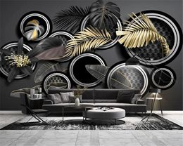 3d Wallpaper Custom Photo Mural Nordic Golden Tropical Plant Leaf Digital Printing HD Decorative Beautiful Wallpaper