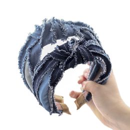 2020 Fashion Denim Hairband For Women Hair Accessories Knotted Headband Metal Zipper Decoration Hair Band Turban For Adult