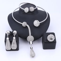 -Novos conjuntos de jóias nupciais africanas para moda mulheres prata-cor cristal brincos de colar conjuntos de presente de designação de casamento