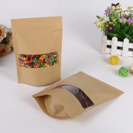 20*30+5 100pcs brown self zip lock kraft paper bags with window for gifts sweets and candy food tea jewelry retail package paper