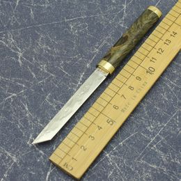 -Damas bois stable lame en acier incrustée médecine magique manche en laiton collection couteau de pêche stylo couteau EDC