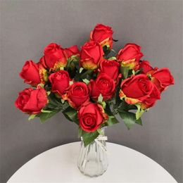 Fake Spring Rosebud (11 heads/bunch) 19.69" Length Simulation Oil painting Roses for Home Wedding Decorative Artificial Flower