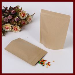 20*30+5 100pcs brown self zip lock kraft paper bags stand up for gifts sweets and candy food tea Jewellery retail package paper